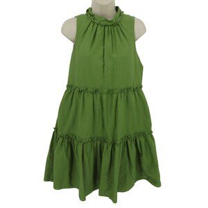 Vince Camuto Women 6 Green Tiered Sleeveless Dress Pockets Linen Cotton Blend
